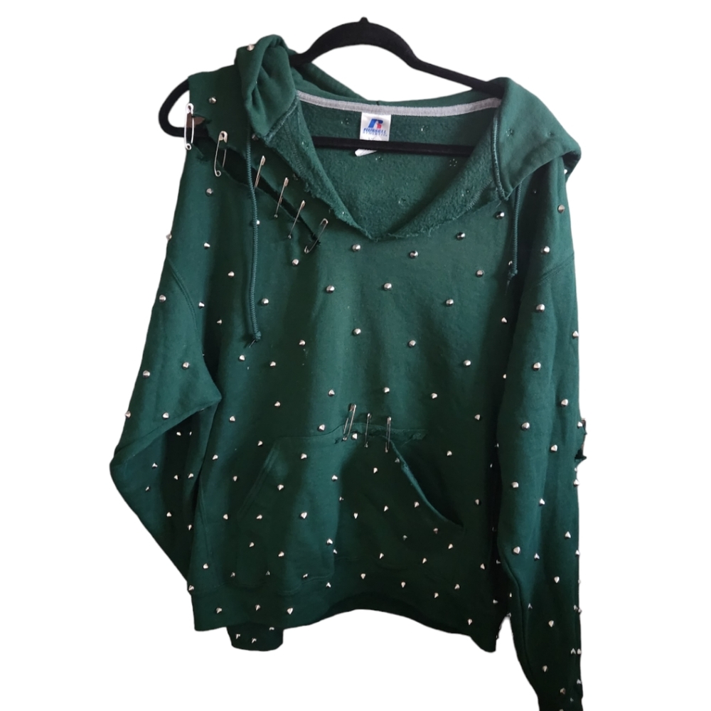 Russell Athletic Distressed Hoodie With Punk Bullets